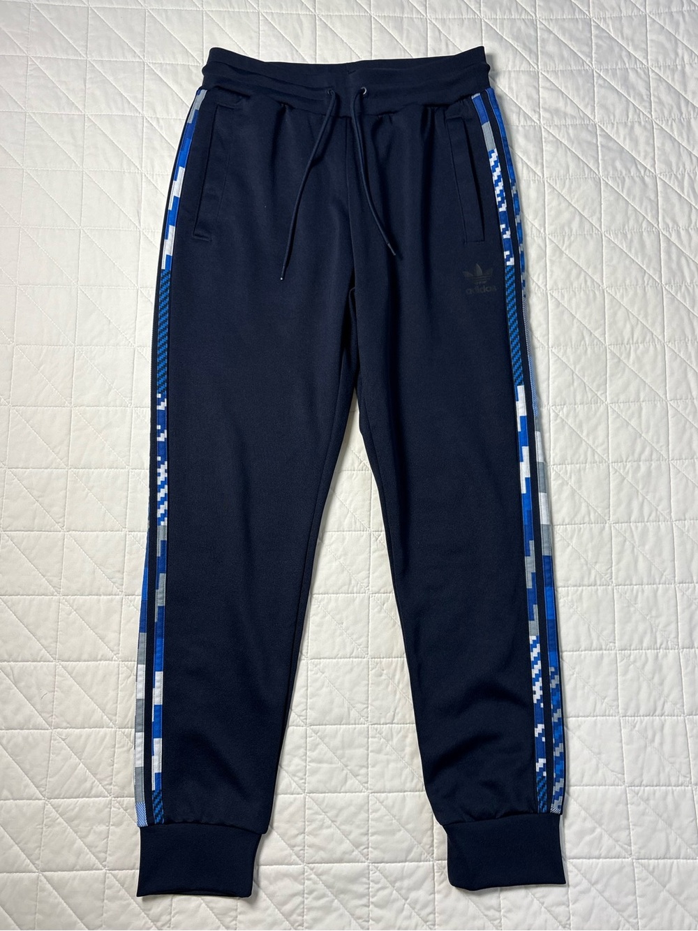 Adidas Originals Geometric Pixel 3-Stripe Track Pants - Navy Blue Men’s Medium